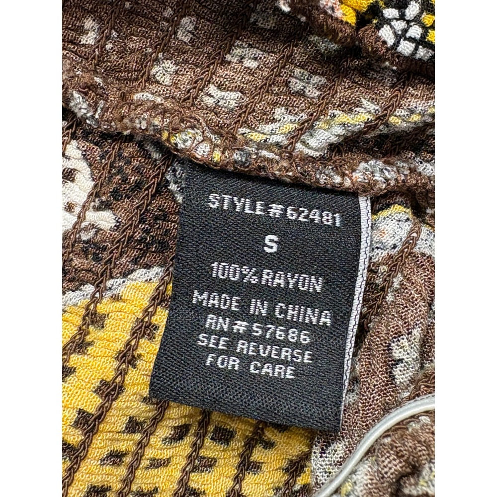 New Look Smocked Tube Top Brown Yellow Patchwork Handkerchief Hem Boho Small - Picture 3 of 9